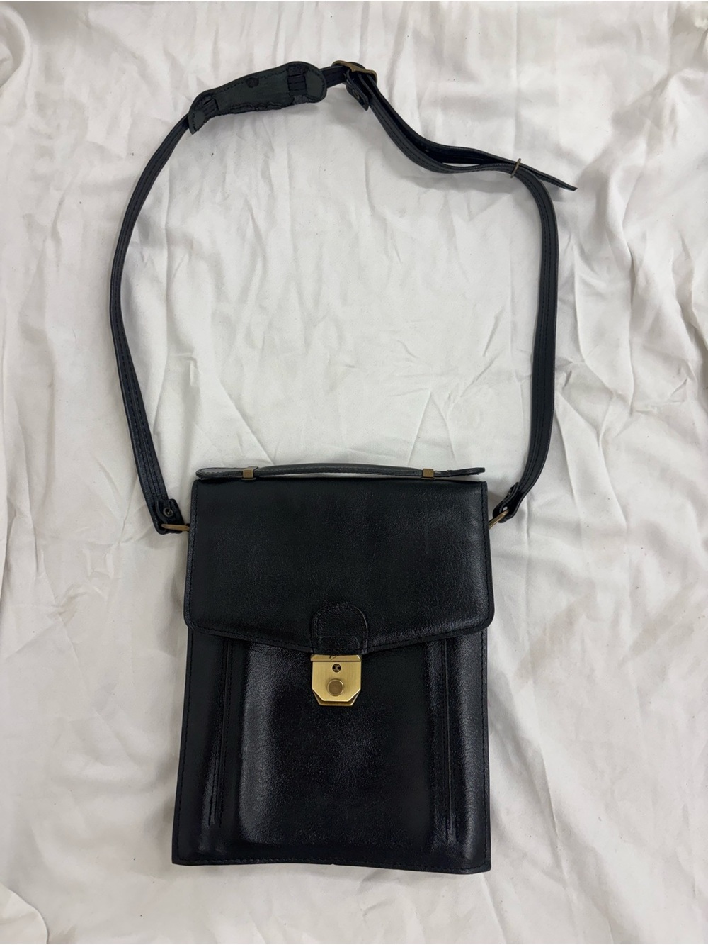 Texier Classic Black Leather Vintage Messenger Bag